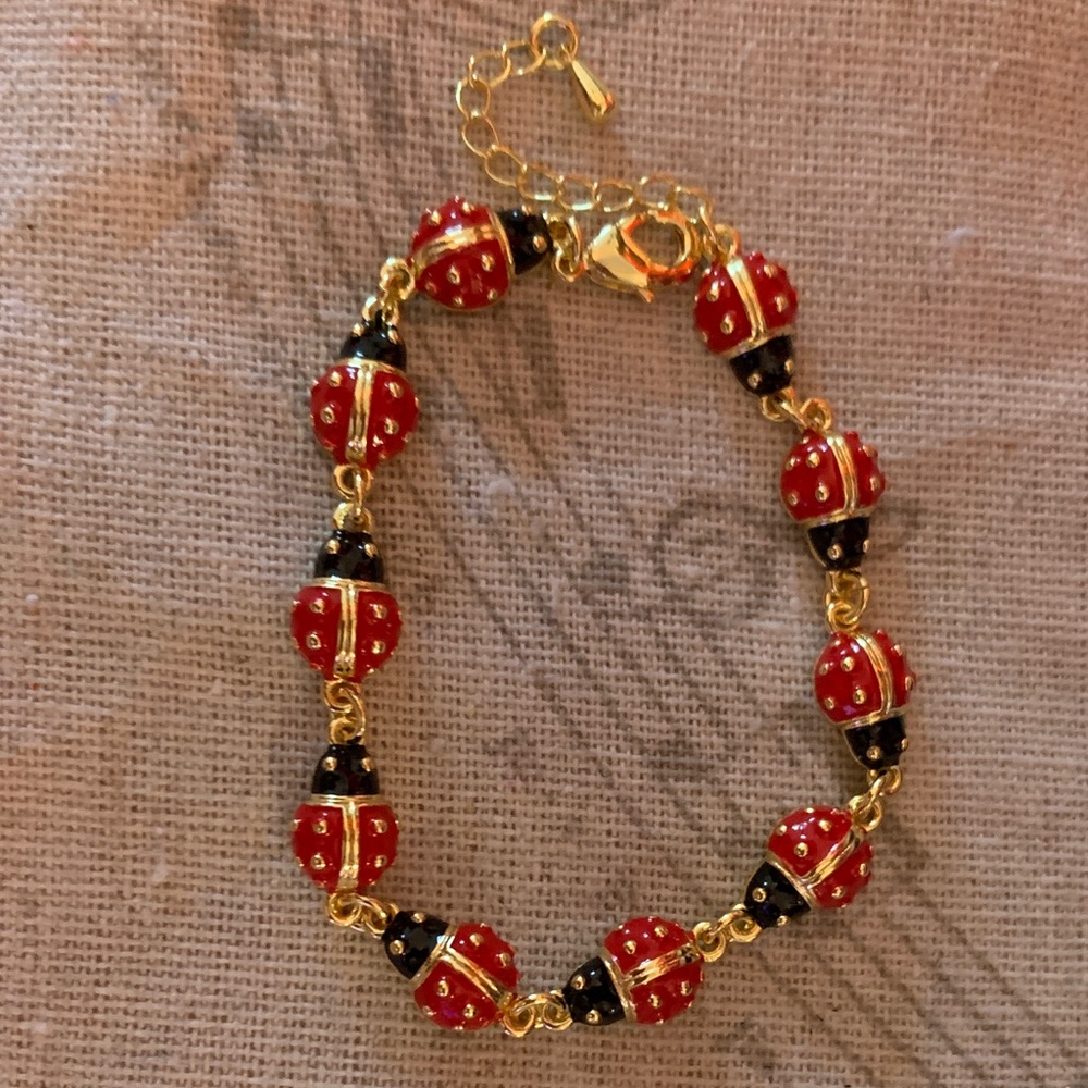 Gold-Tone Red & Black Ladybug Bracelet - Women's Fashion Bracelet